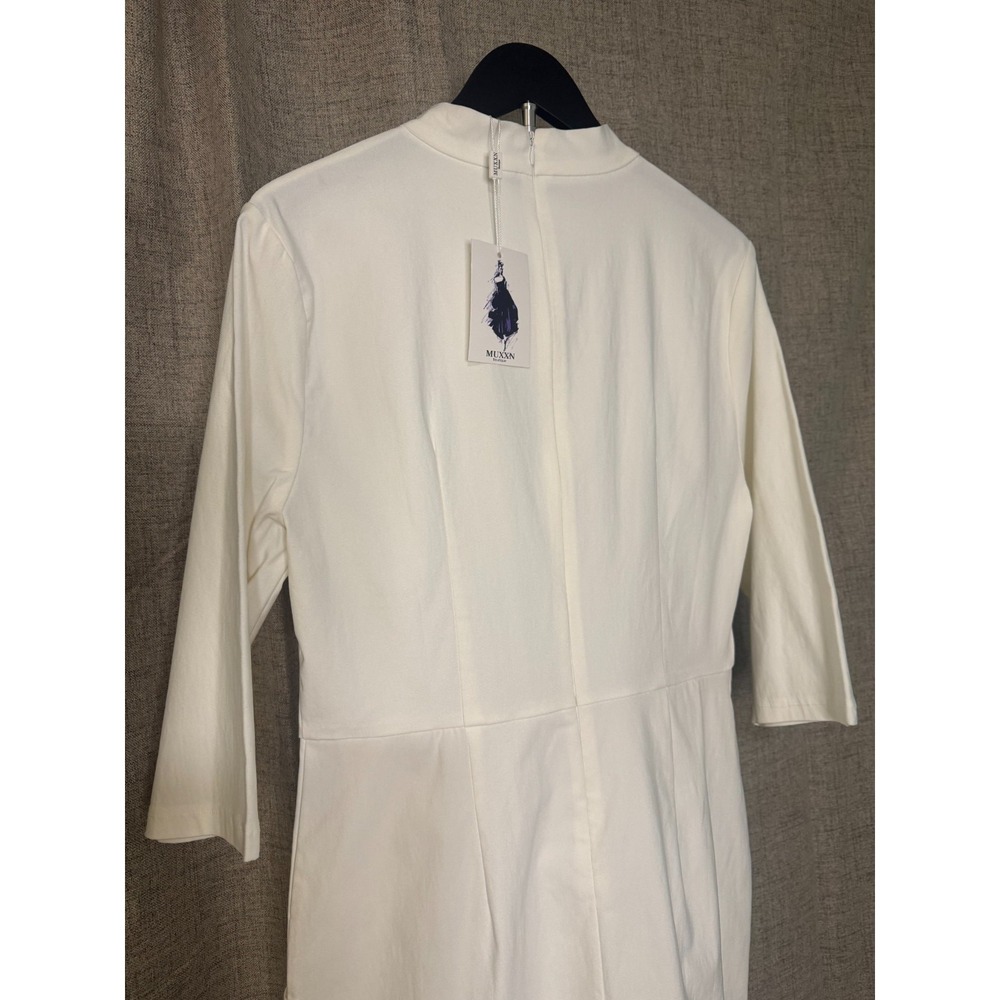 White Mock Neck Sheath Dress w Pockets Bow Detail‎ XXL NWT - Picture 8 of 13